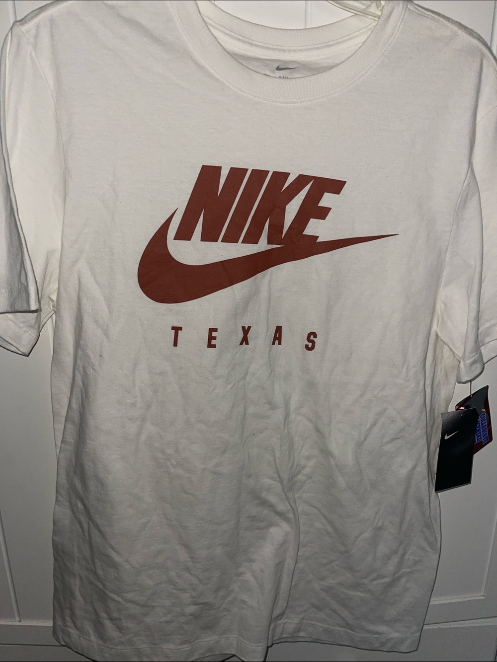 UT Austin Nike White T-Shirt with Rust Texas Logo